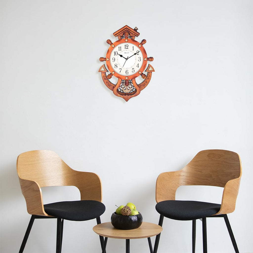 Solar Quartz® Anchor & Ship Wheel Decorative Wall Clock – 22×17 Inch Nautical Wall Décor (Model 5786)