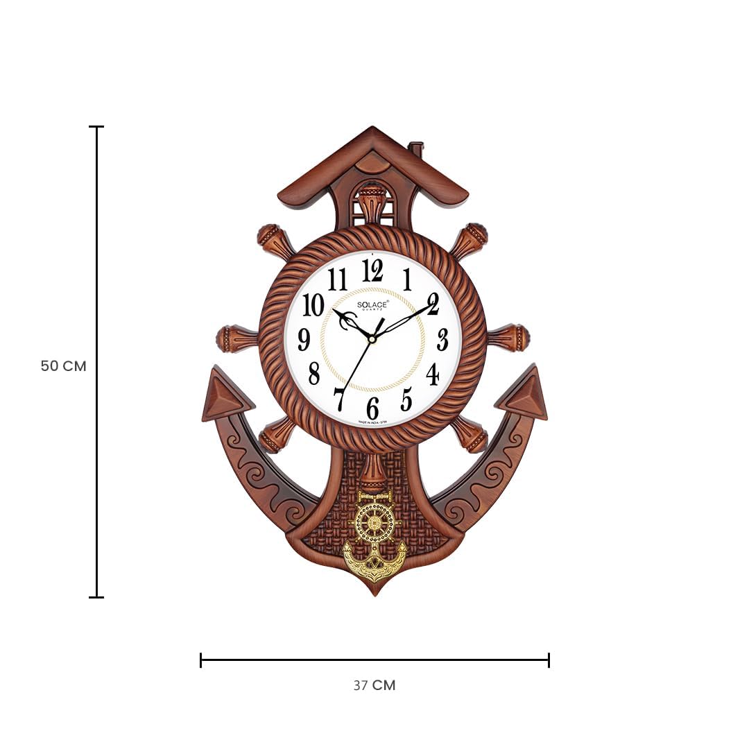 Solace® Anchor Pendulum Designer Wall Clock | Decorative Vintage Style for Home (19.5×14.5 Inch) – Model 5794