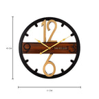 Solar Quartz® 16×16 Inch Designer Decorative Wall Clock | Black & Wood Finish with Golden Numbers (SQ-37)