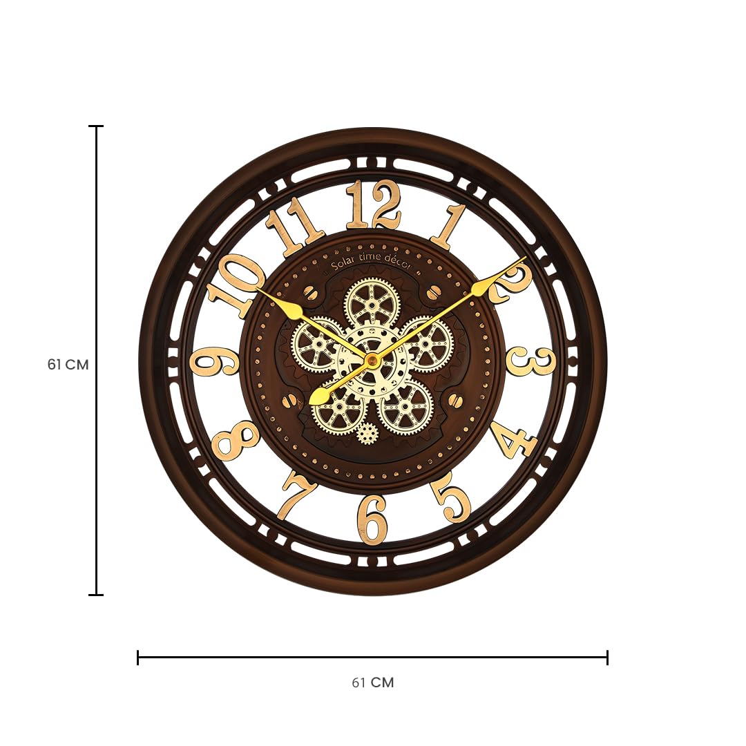 Solar Quartz® 24 Inch Luxury Moving Gear Wall Clock | Vintage Steampunk Open Dial Design (SQ-44)