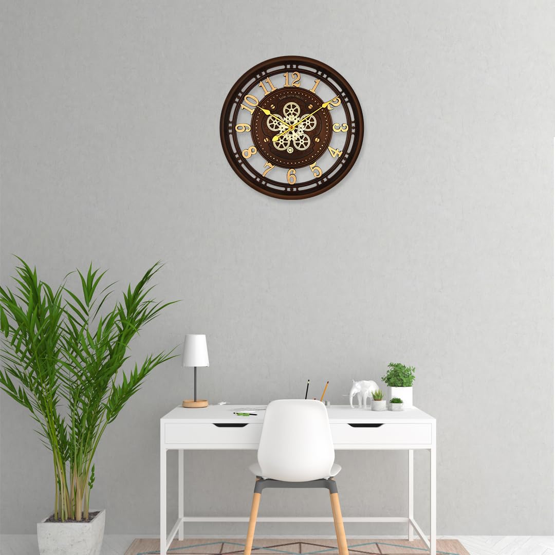 Solar Quartz® 24 Inch Luxury Moving Gear Wall Clock | Vintage Steampunk Open Dial Design (SQ-44)