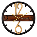Solar Quartz® 16×16 Inch Designer Decorative Wall Clock | Black & Wood Finish with Golden Numbers (SQ-37)