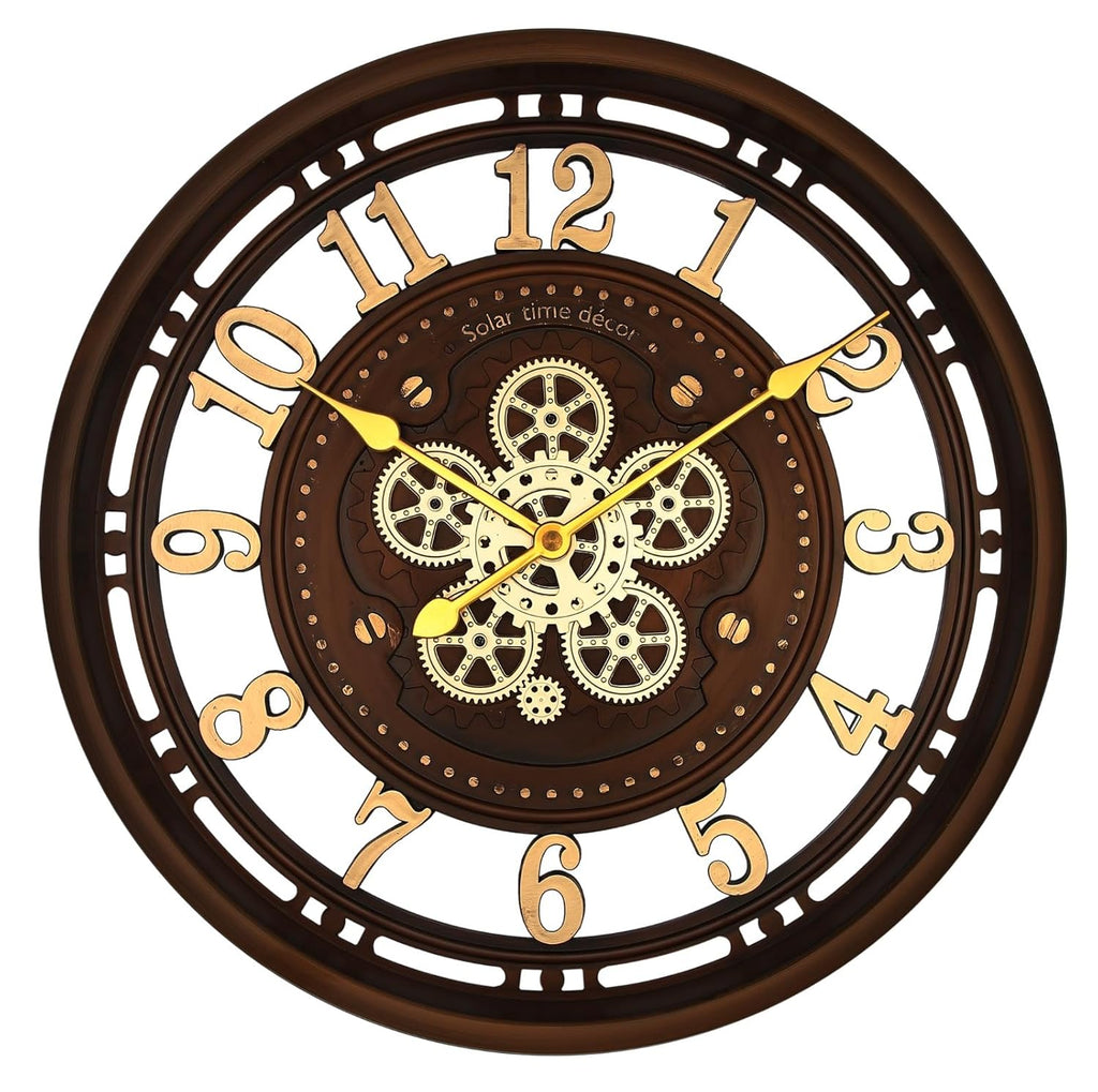 Solar Quartz® 24 Inch Luxury Moving Gear Wall Clock | Vintage Steampunk Open Dial Design (SQ-44)