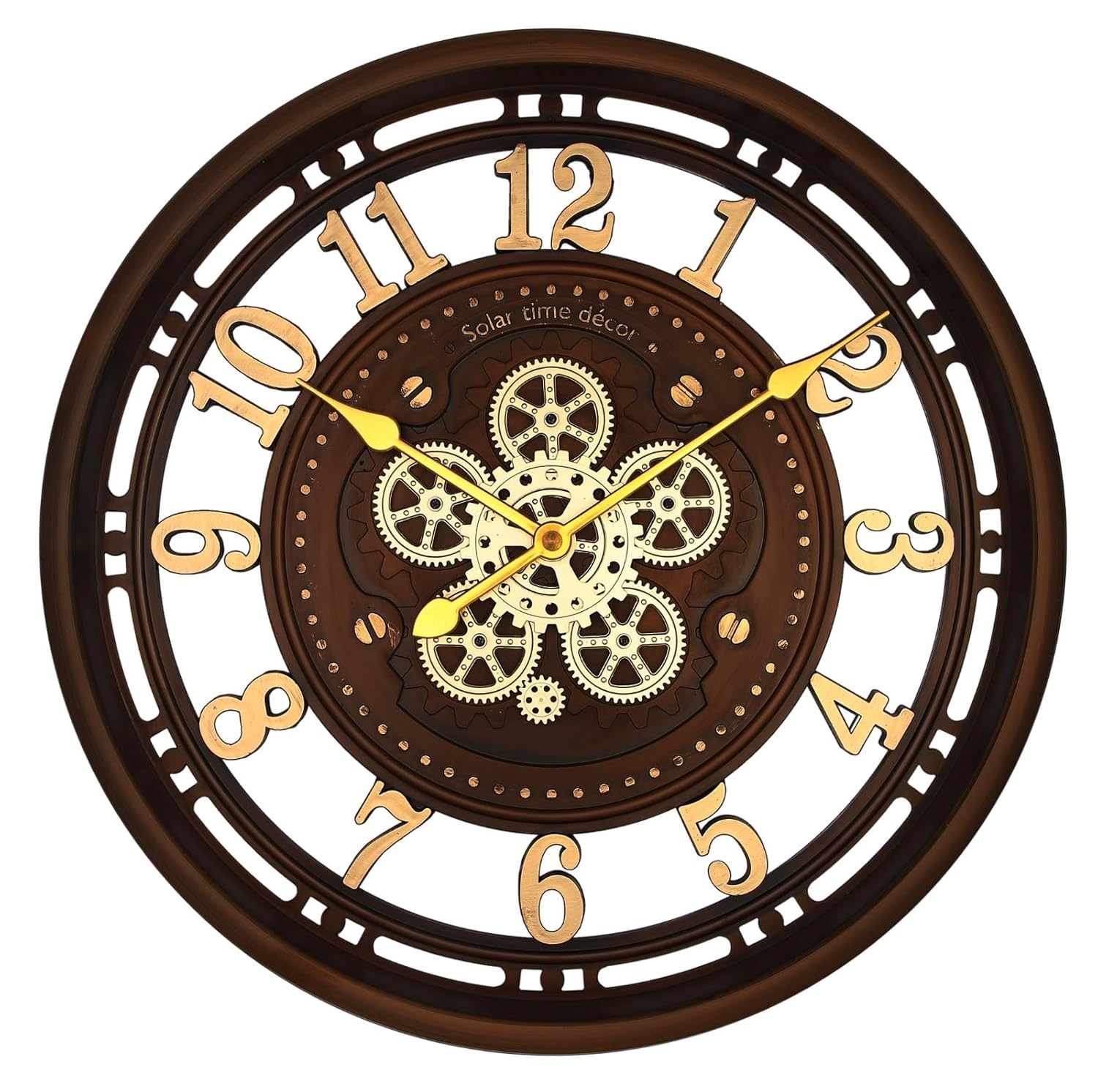 Solar Quartz® 24 Inch Luxury Moving Gear Wall Clock | Vintage Steampunk Open Dial Design (SQ-44)