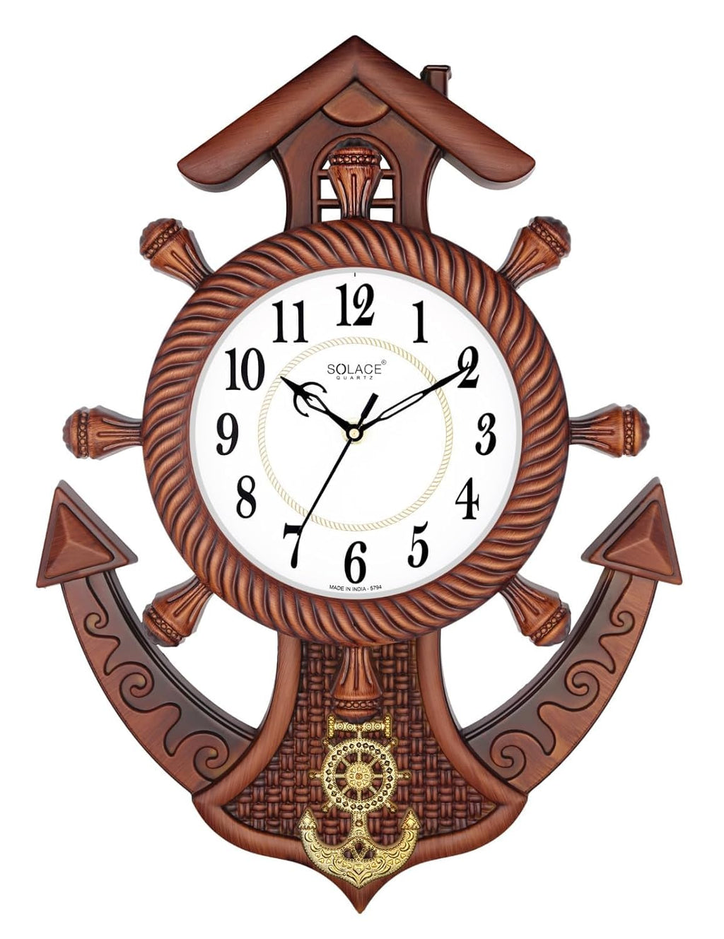 Solace® Anchor Pendulum Designer Wall Clock | Decorative Vintage Style for Home (19.5×14.5 Inch) – Model 5794