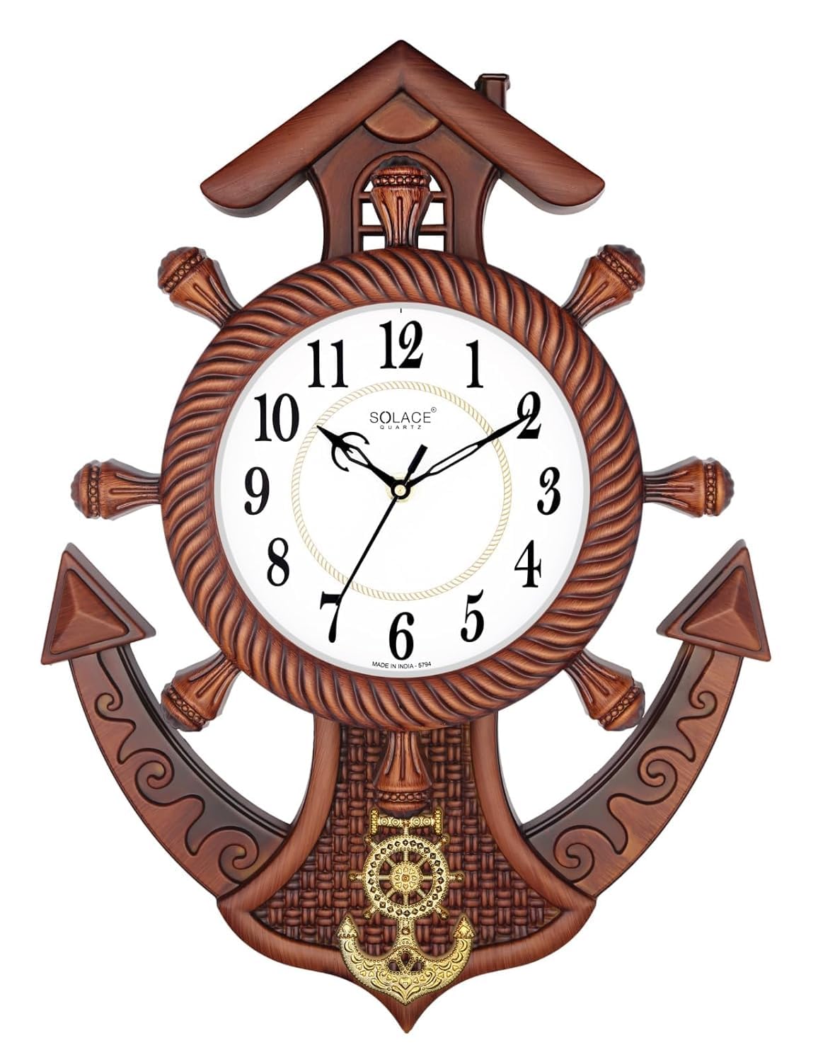 Solace® Anchor Pendulum Designer Wall Clock | Decorative Vintage Style for Home (19.5×14.5 Inch) – Model 5794