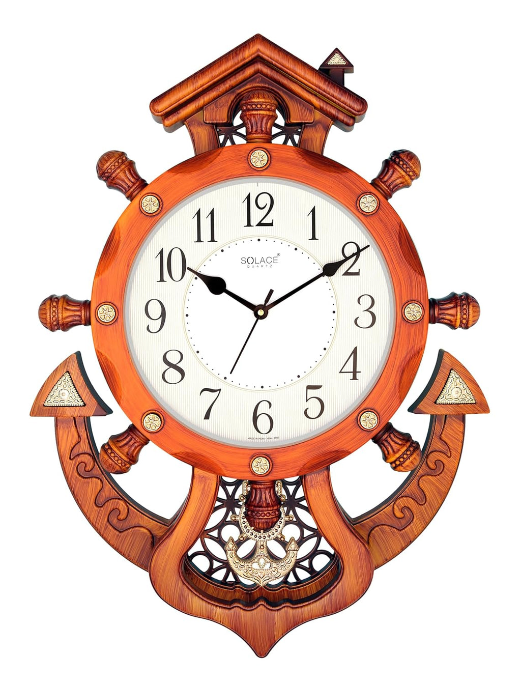 Solar Quartz® Anchor & Ship Wheel Decorative Wall Clock – 22×17 Inch Nautical Wall Décor (Model 5786)