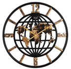 Solar Quartz® 20 Inch World Map Designer Wall Clock | Black & Gold Open Frame Decorative Clock (SQ-35)